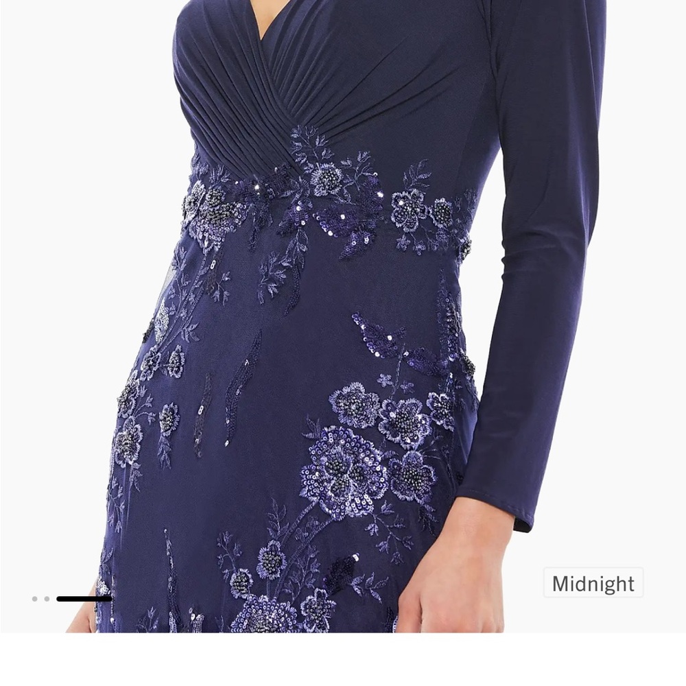 Mac Duggal Midnight Blue Floral Long Sleeve Dress